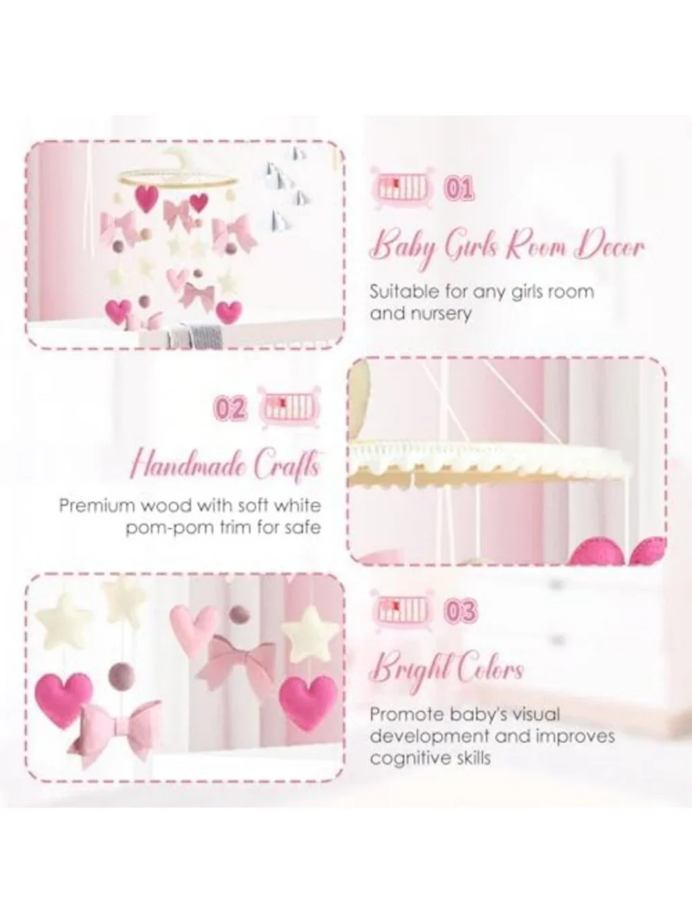 Pink Bow Baby Crib Mobile - Adorable Nursery Decor for Girls, Perfect Gift!